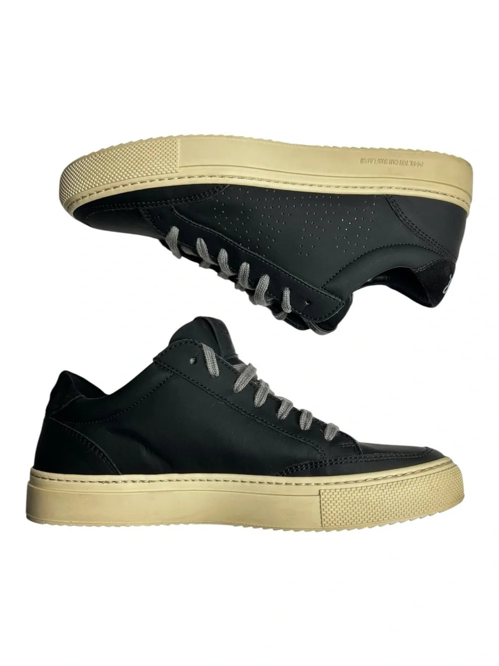 P448 John Project Sustainability Black Leather Low Top Sneakers Womens EU 39 US